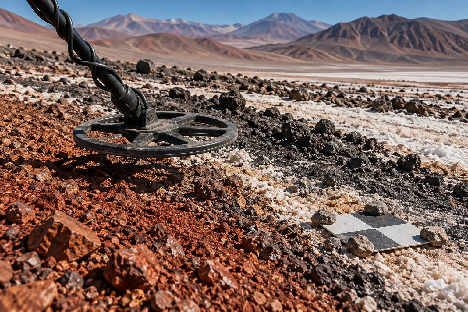 Prueba controlada de una bobina sobre minerales, roca caliente y costra salina